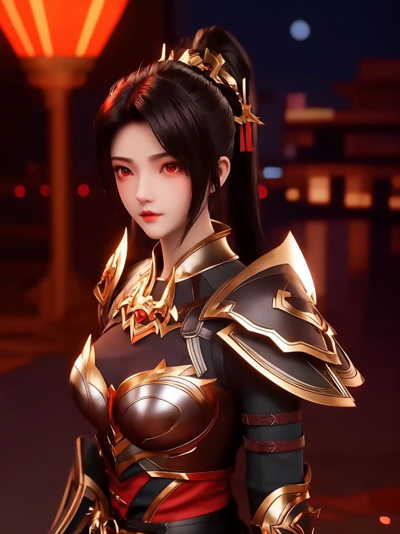 00015-126335541-_lora_SYWZwangyuanyuan_20230804151027_0.75_,SYWZwangyuanyuan,1girl, armor,cityscape, night, looking at viewer, mature female, re.png